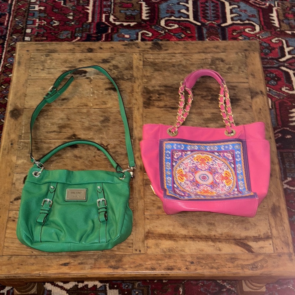 TWO Nicole By Nicole Miller Green and Pink Women's Handbag Set